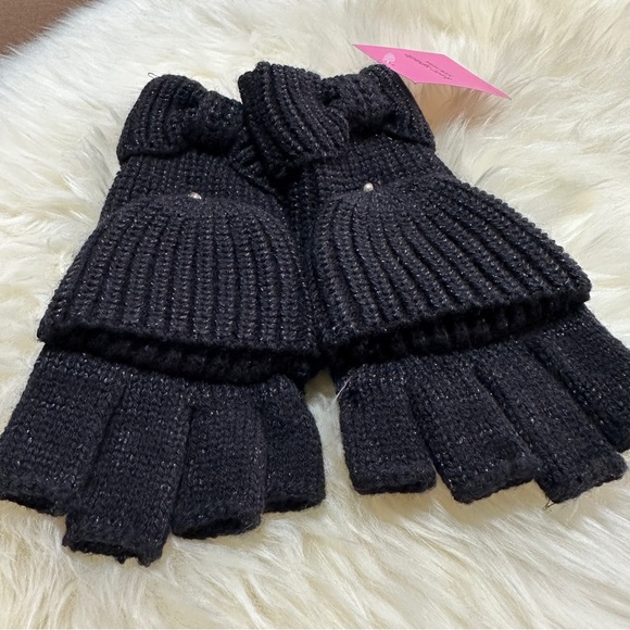 NEW Kate Spade New York Metallic Bow Pop-top Gloves Black Shimmer - Picture 3 of 5
